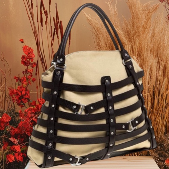 FABULOUS! ETIENNE AIGNER DAMASCUS BELTED LEATHER TOTE WITH TWO FABRIC INSERTS - Picture 7 of 16